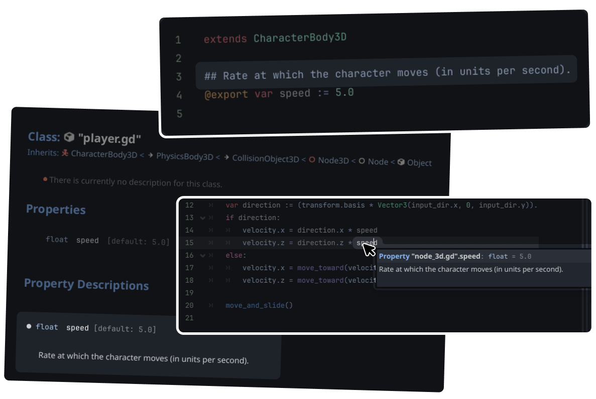Example of how documentation comments popup throughout our tools