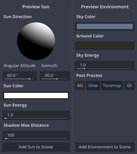 The preview settings pop up