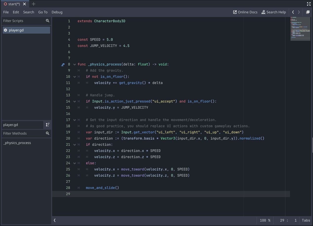 The script editor mode